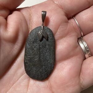 Black Lava Rock Oval Pendant With 925 Mermaid Tail Bail Sterling Silver 1.5 Inch